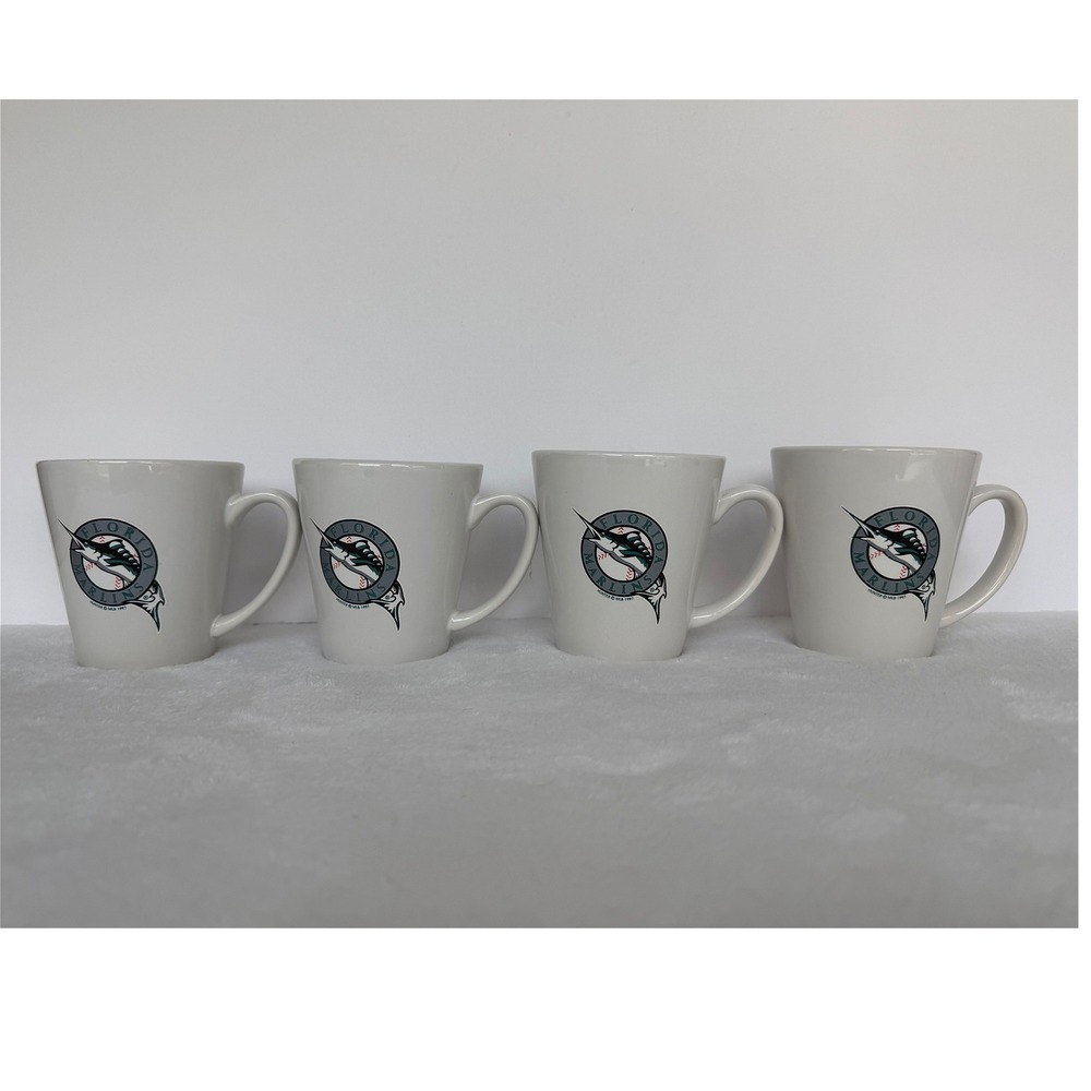 Vintage Florida Marlins MLB 1997 Coffee Mug Set of 4 Hunter Teal Silver Ceramic